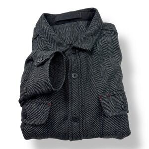 Comune Claude Stacker Wool Blend Herringbone Shirt Jacket Mens XL Gray Shacket